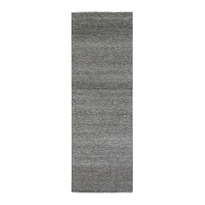 Modern and Contemporary Wool Hand Knotted Rug Grey No Border 4.1X12.1 -O079596