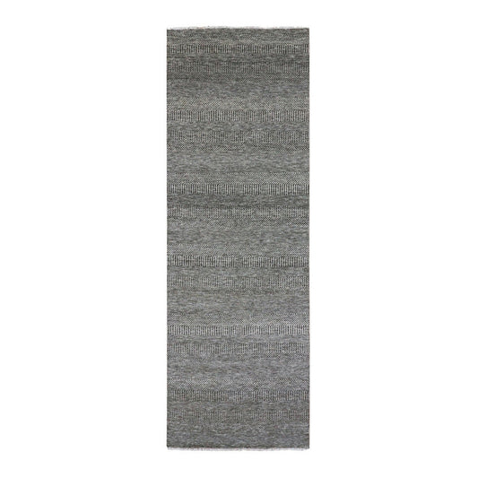 Modern and Contemporary Wool Hand Knotted Rug Grey No Border 4.1X12.1 -O079596