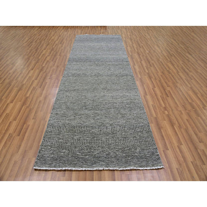 Modern and Contemporary Wool Hand Knotted Rug Grey No Border 4.1X12.1 -O079596