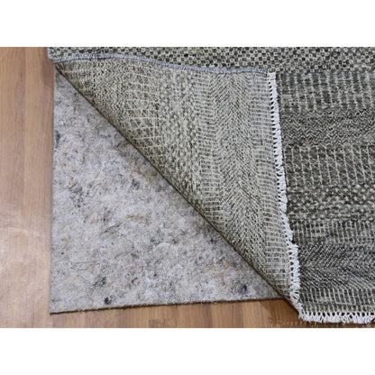 Modern and Contemporary Wool Hand Knotted Rug Grey No Border 4.1X12.1 -O079596