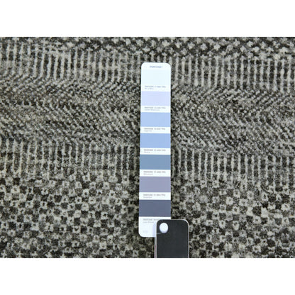 Modern and Contemporary Wool Hand Knotted Rug Grey No Border 4.1X12.1 -O079596