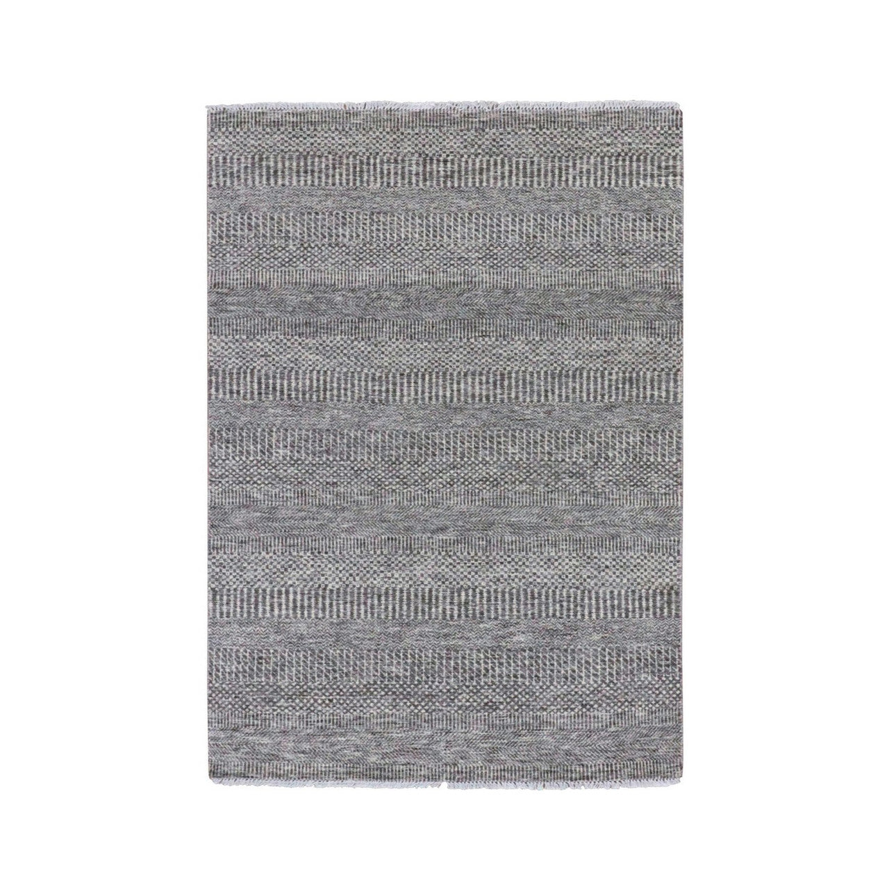 Gray 4'0" x 6'6" Modern and Contemporary Hand knotted Wool Rug - Sku: O079597