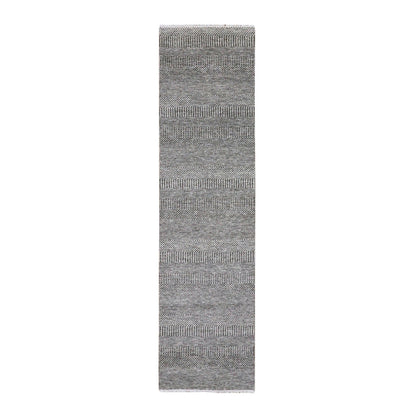 Modern and Contemporary Wool Hand Knotted Rug Grey No Border 2.7X10.1 -O079598