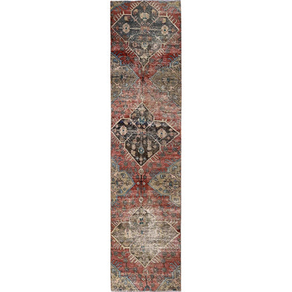 Overdyed & Vintage Wool Hand Knotted Rug Red 2.2x9.9 -O0795