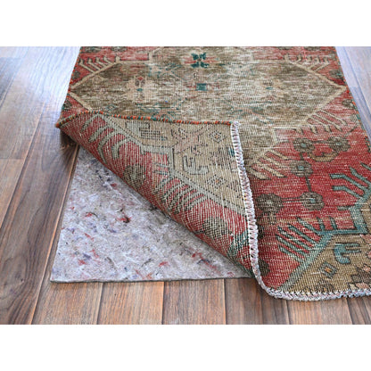 Overdyed & Vintage Wool Hand Knotted Rug Red 2.2x9.9 -O0795