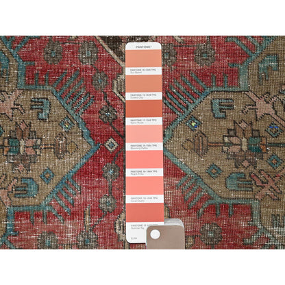 Overdyed & Vintage Wool Hand Knotted Rug Red 2.2x9.9 -O0795