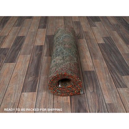 Overdyed & Vintage Wool Hand Knotted Rug Red 2.2x9.9 -O0795