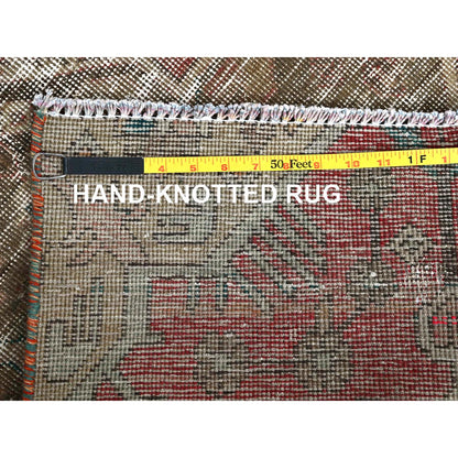 Overdyed & Vintage Wool Hand Knotted Rug Red 2.2x9.9 -O0795