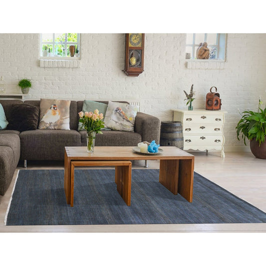 Modern and Contemporary Wool Hand Knotted Rug Blue No Border 8.0X9.11 -O079609