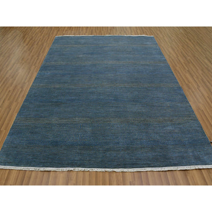 Modern and Contemporary Wool Hand Knotted Rug Blue No Border 8.0X9.11 -O079609