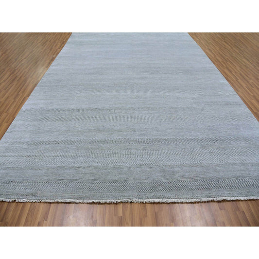 Modern and Contemporary Wool Hand Knotted Rug Grey No Border 10.0X14.2 -O079610