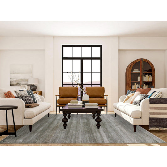 Modern and Contemporary Wool & Silk Hand Knotted Rug Grey No Border 8.1X10.3 -O079614