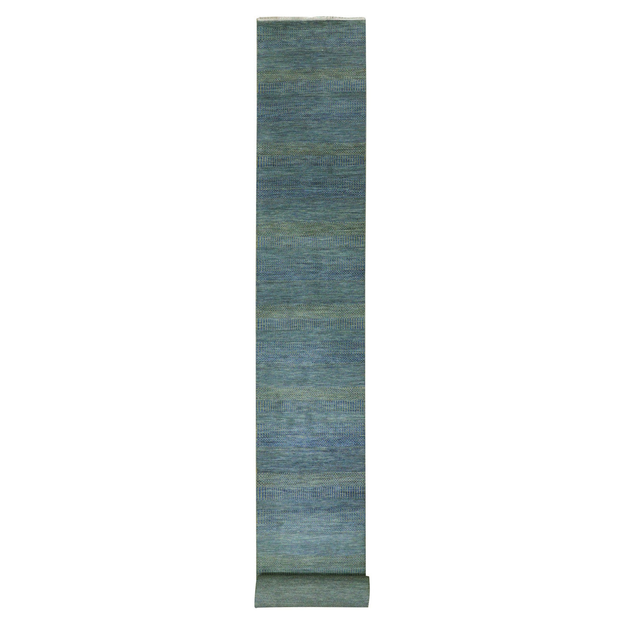 Blue 2'5" x 20'0" Modern and Contemporary Hand knotted Wool Rug - Sku: O079618
