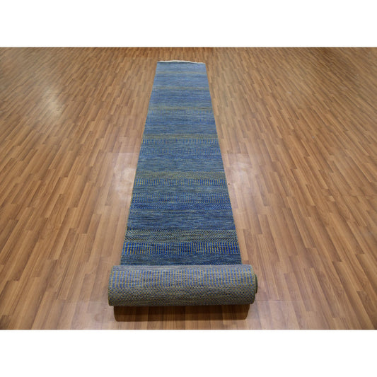 Modern and Contemporary Wool Hand Knotted Rug Blue No Border 2.5X20.0 -O079618