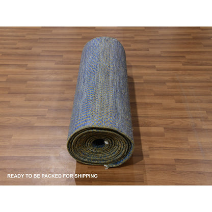 Modern and Contemporary Wool Hand Knotted Rug Blue No Border 2.5X20.0 -O079618