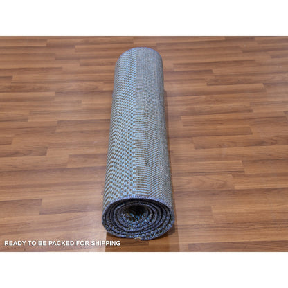 Modern and Contemporary Wool & Silk Hand Knotted Rug Blue No Border 2.7X9.6 -O079623