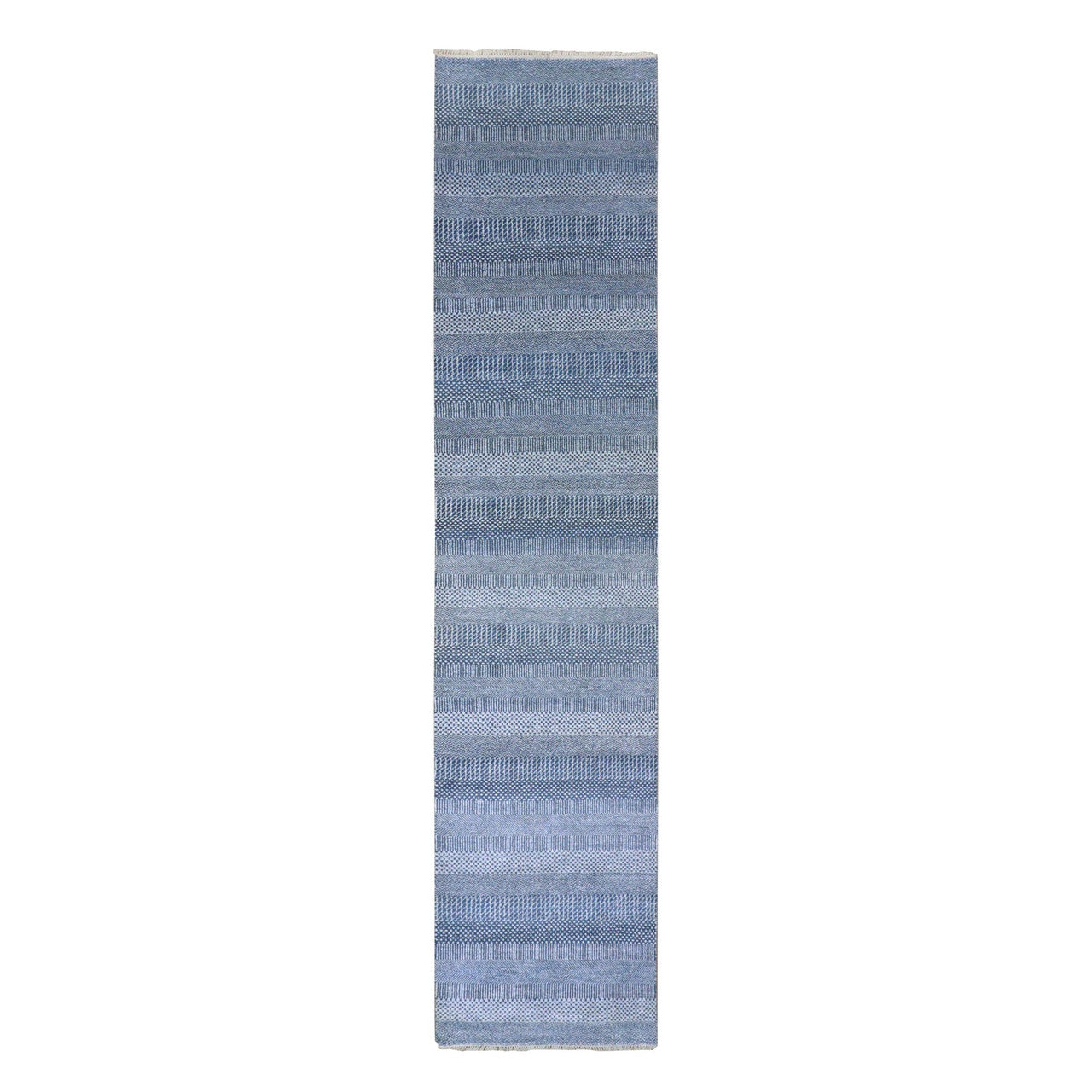 Blue 2'7" x 11'11" Modern and Contemporary Hand knotted Wool/Silk Rug - Sku: O079624