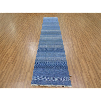 Modern and Contemporary Wool & Silk Hand Knotted Rug Blue No Border 2.7X11.11 -O079624