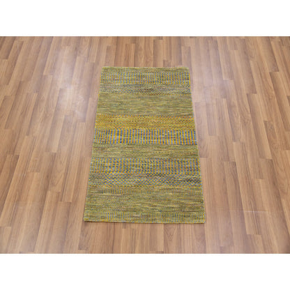 Modern and Contemporary Wool Hand Knotted Rug Green No Border 1.11X3.1 -O079631