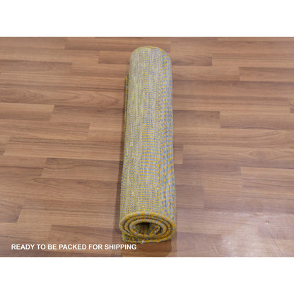 Modern and Contemporary Wool Hand Knotted Rug Green No Border 1.11X3.1 -O079631