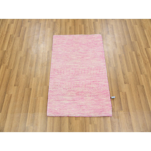 Modern and Contemporary Wool Hand Knotted Rug Ivory No Border 2.1X3.1 -O079633