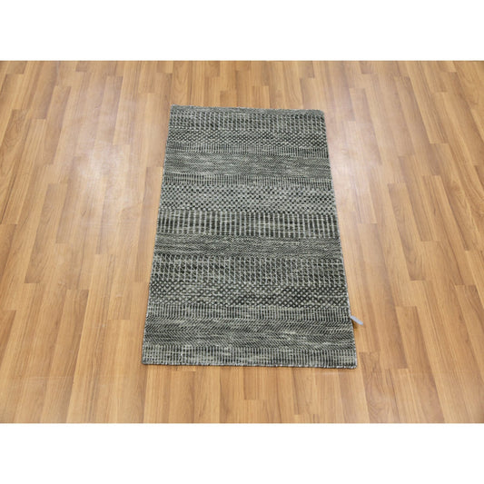 Modern and Contemporary Wool Hand Knotted Rug Grey No Border 1.11X3.1 -O079634