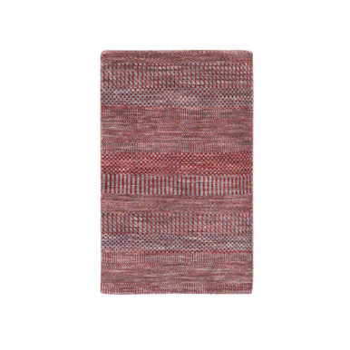 Modern and Contemporary Wool Hand Knotted Rug Red No Border 1.11X3.1 -O079635