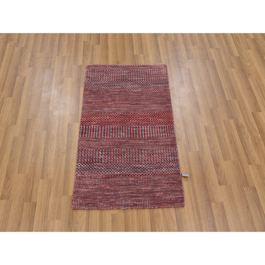 Modern and Contemporary Wool Hand Knotted Rug Red No Border 1.11X3.1 -O079635