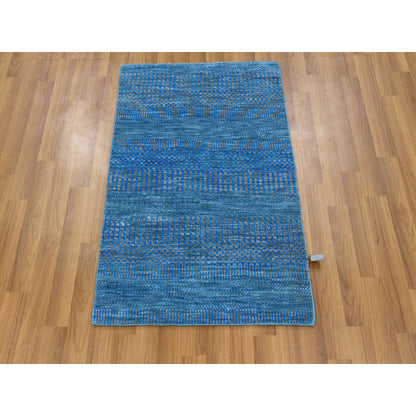 Modern and Contemporary Wool Hand Knotted Rug Blue No Border 2.1X3.1 -O079636