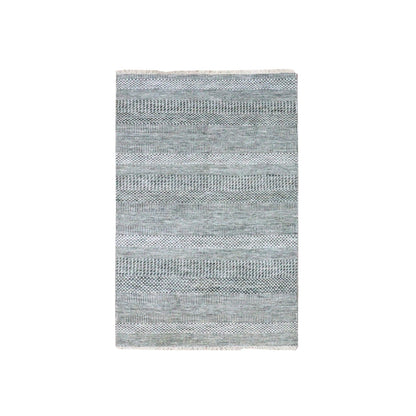 Modern and Contemporary Wool & Silk Hand Knotted Rug Blue No Border 3.0X5.2 -O079643