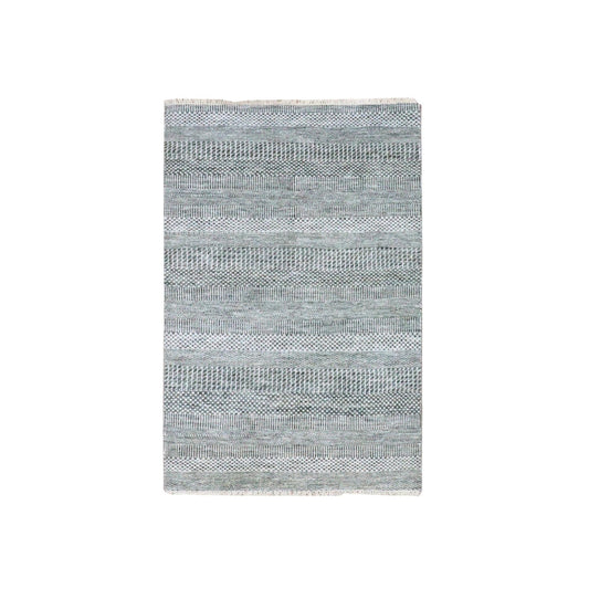 Modern and Contemporary Wool & Silk Hand Knotted Rug Blue No Border 3.0X5.2 -O079643