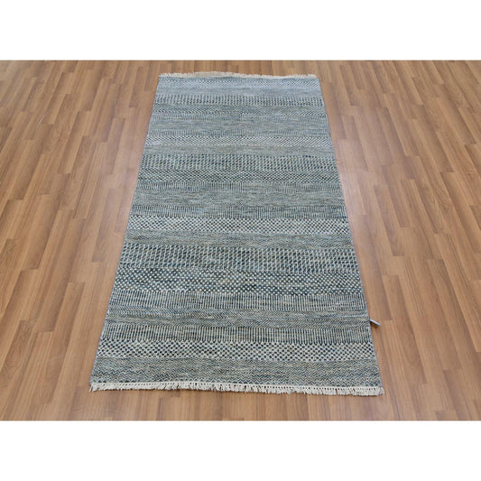 Modern and Contemporary Wool & Silk Hand Knotted Rug Blue No Border 3.0X5.2 -O079643