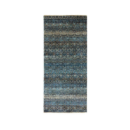 Modern and Contemporary Wool Hand Knotted Rug Blue No Border 2.8X6.0 -O079663