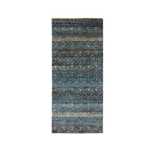 Modern and Contemporary Wool Hand Knotted Rug Blue No Border 2.8X6.0 -O079663