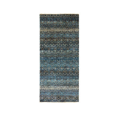 Modern and Contemporary Wool Hand Knotted Rug Blue No Border 2.8X6.0 -O079663