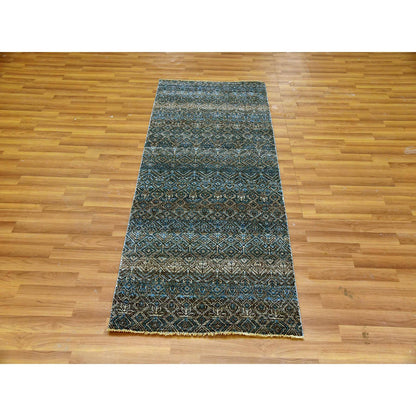 Modern and Contemporary Wool Hand Knotted Rug Blue No Border 2.8X6.0 -O079663