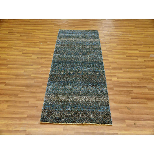 Modern and Contemporary Wool Hand Knotted Rug Blue No Border 2.8X6.0 -O079663
