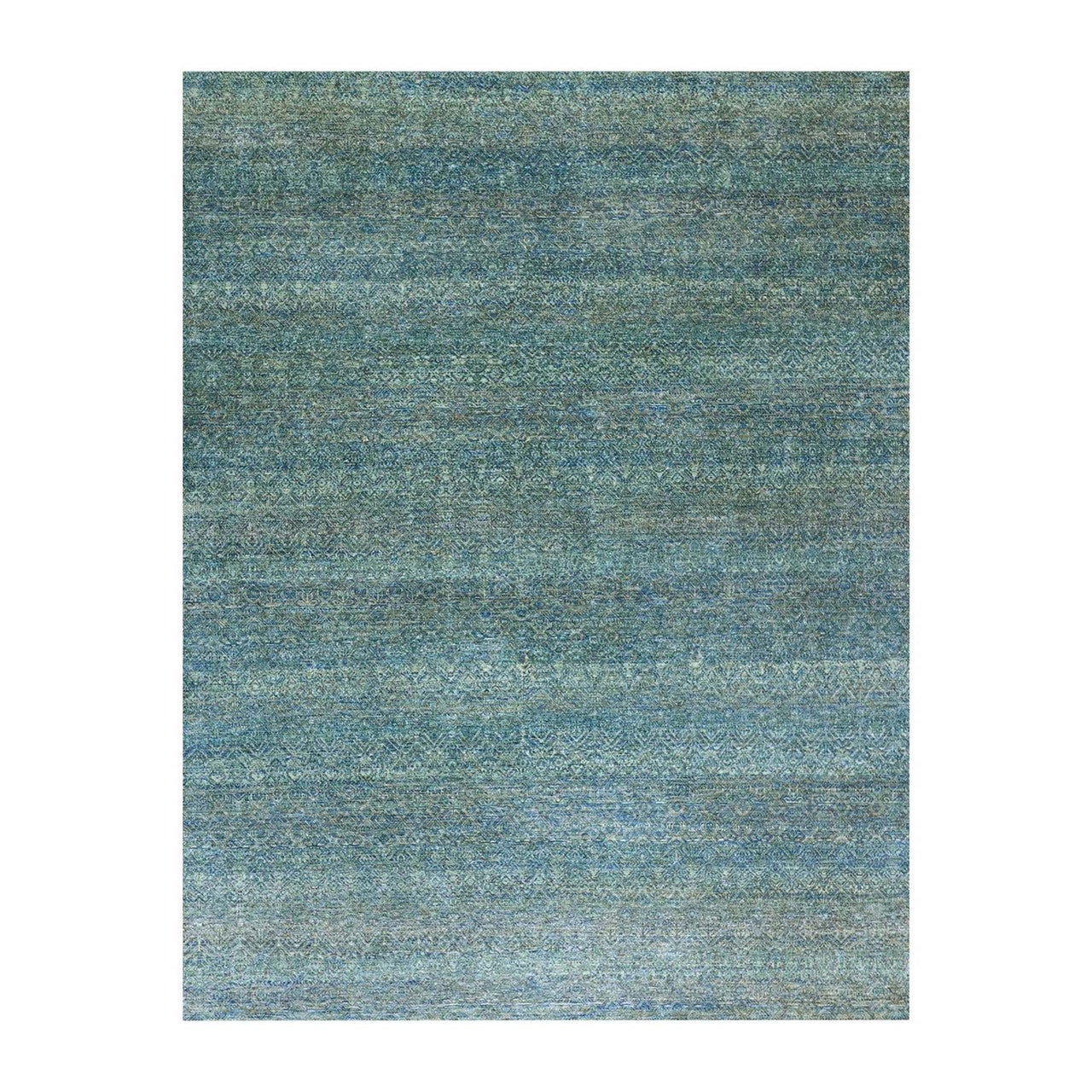 Modern and Contemporary Wool Hand Knotted Rug Green No Border 8.1X10.1 -O079665