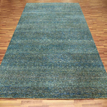 Modern and Contemporary Wool Hand Knotted Rug Green No Border 8.1X10.1 -O079665