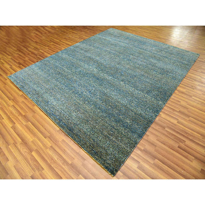 Modern and Contemporary Wool Hand Knotted Rug Green No Border 8.1X10.1 -O079665