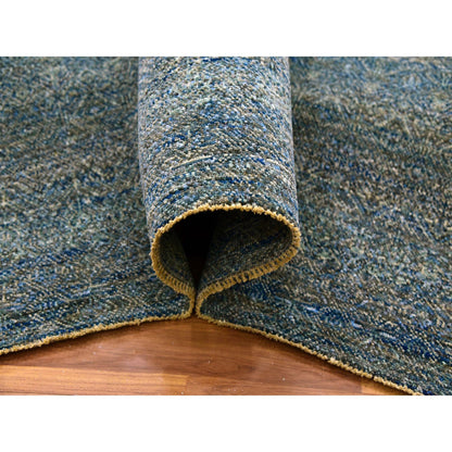 Modern and Contemporary Wool Hand Knotted Rug Green No Border 8.1X10.1 -O079665