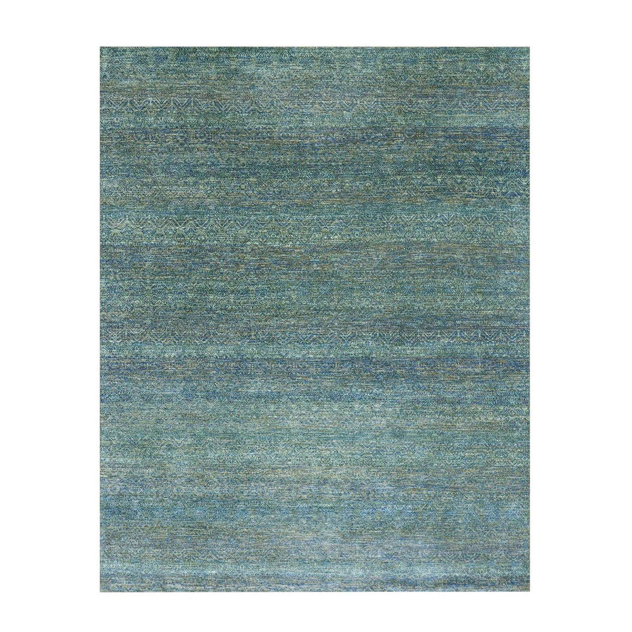 Modern and Contemporary Wool Hand Knotted Rug Green No Border 8.1X10.1 -O079666