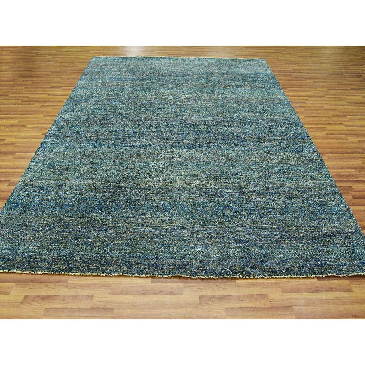 Modern and Contemporary Wool Hand Knotted Rug Green No Border 8.1X10.1 -O079666