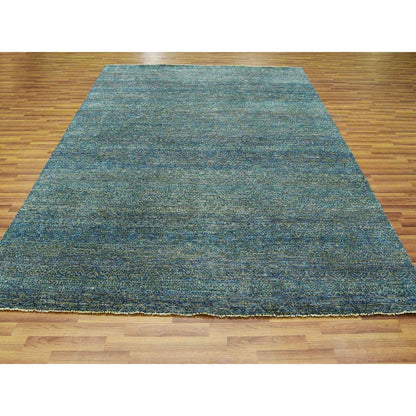 Modern and Contemporary Wool Hand Knotted Rug Green No Border 8.1X10.1 -O079666