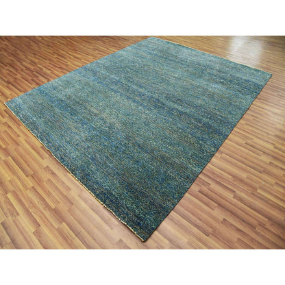 Modern and Contemporary Wool Hand Knotted Rug Green No Border 8.1X10.1 -O079666