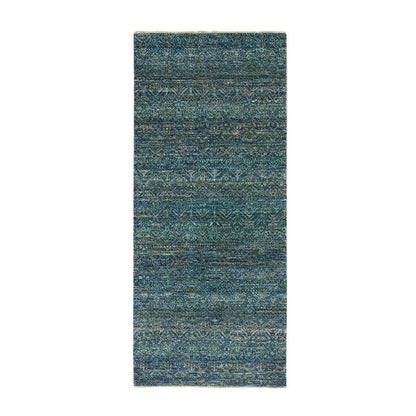Modern and Contemporary Wool Hand Knotted Rug Green No Border 2.6X6.0 -O079667