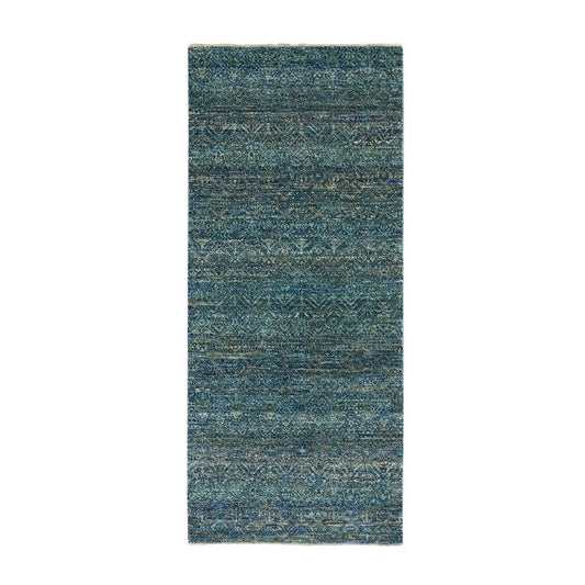 Modern and Contemporary Wool Hand Knotted Rug Green No Border 2.6X6.0 -O079667