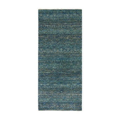 Modern and Contemporary Wool Hand Knotted Rug Green No Border 2.6X6.0 -O079667
