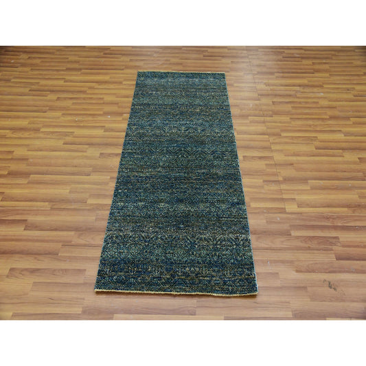 Modern and Contemporary Wool Hand Knotted Rug Green No Border 2.6X6.0 -O079667