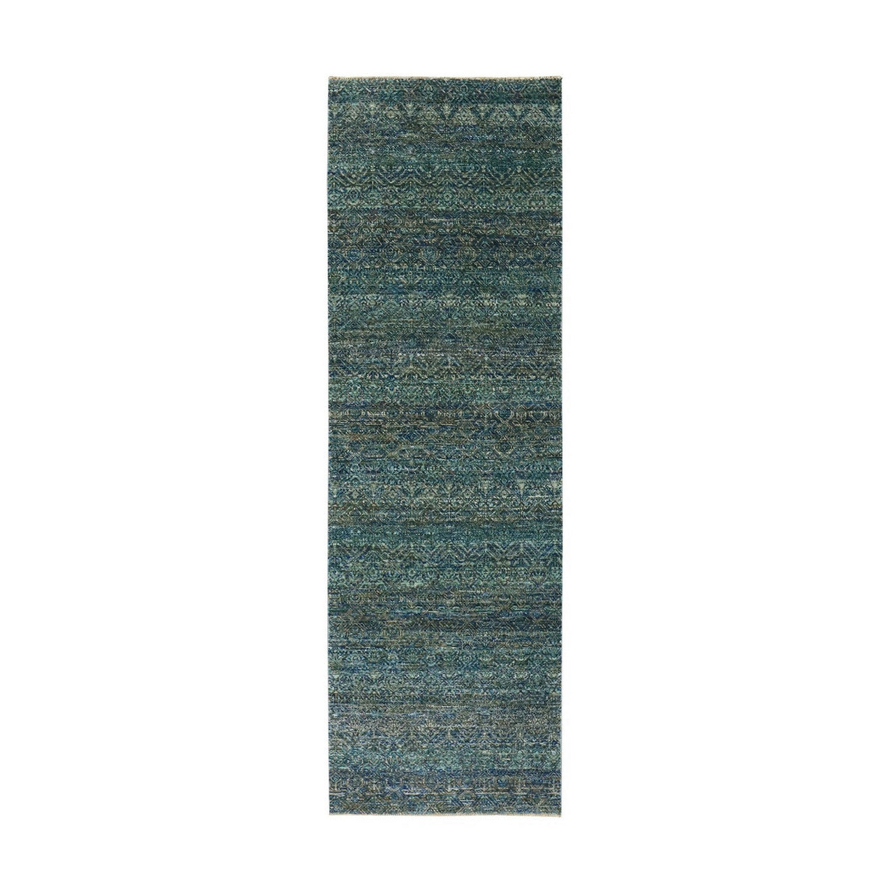 Modern and Contemporary Wool Hand Knotted Rug Green No Border 2.6X8.0 -O079669